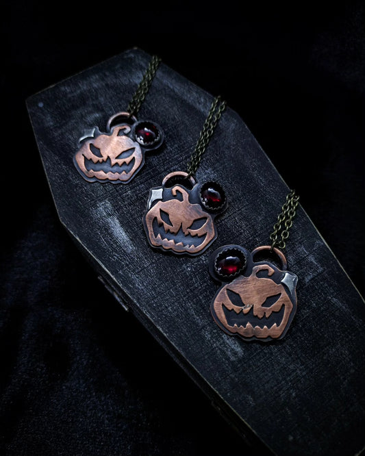 Spooky Pumpkin and Garnet Necklace