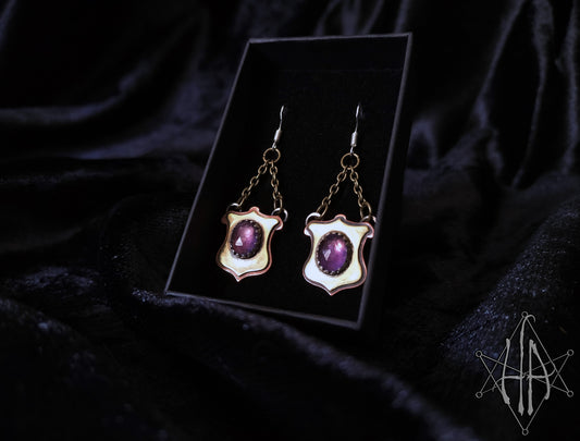 Victorian-Inspired Shield Earrings with Amethyst