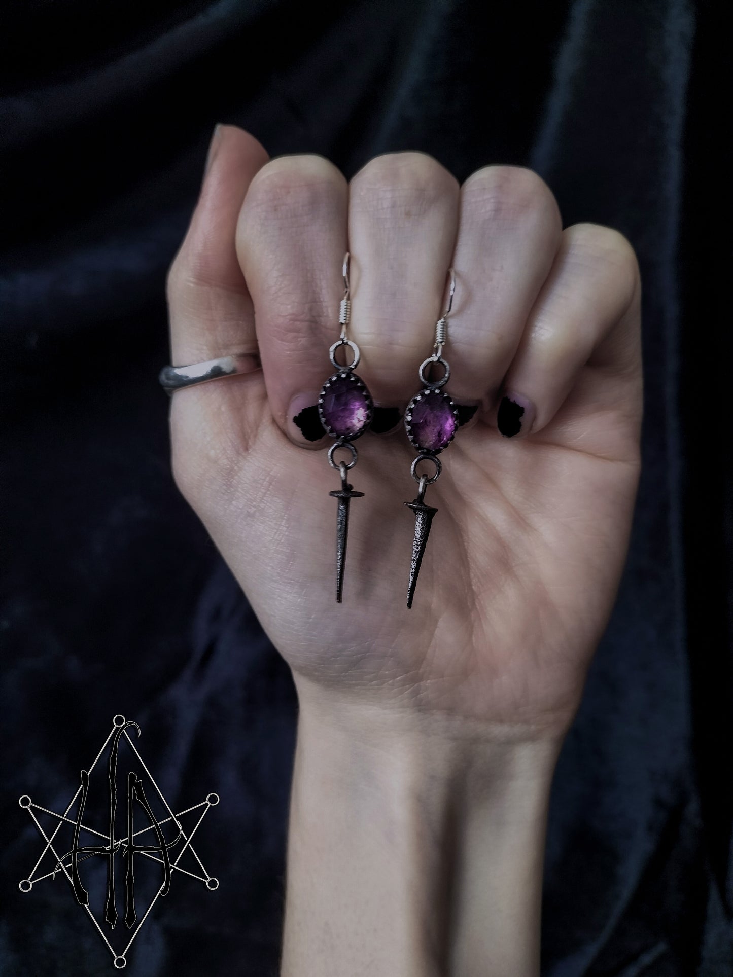 Amethyst and Vintage Coffin Nail Earrings