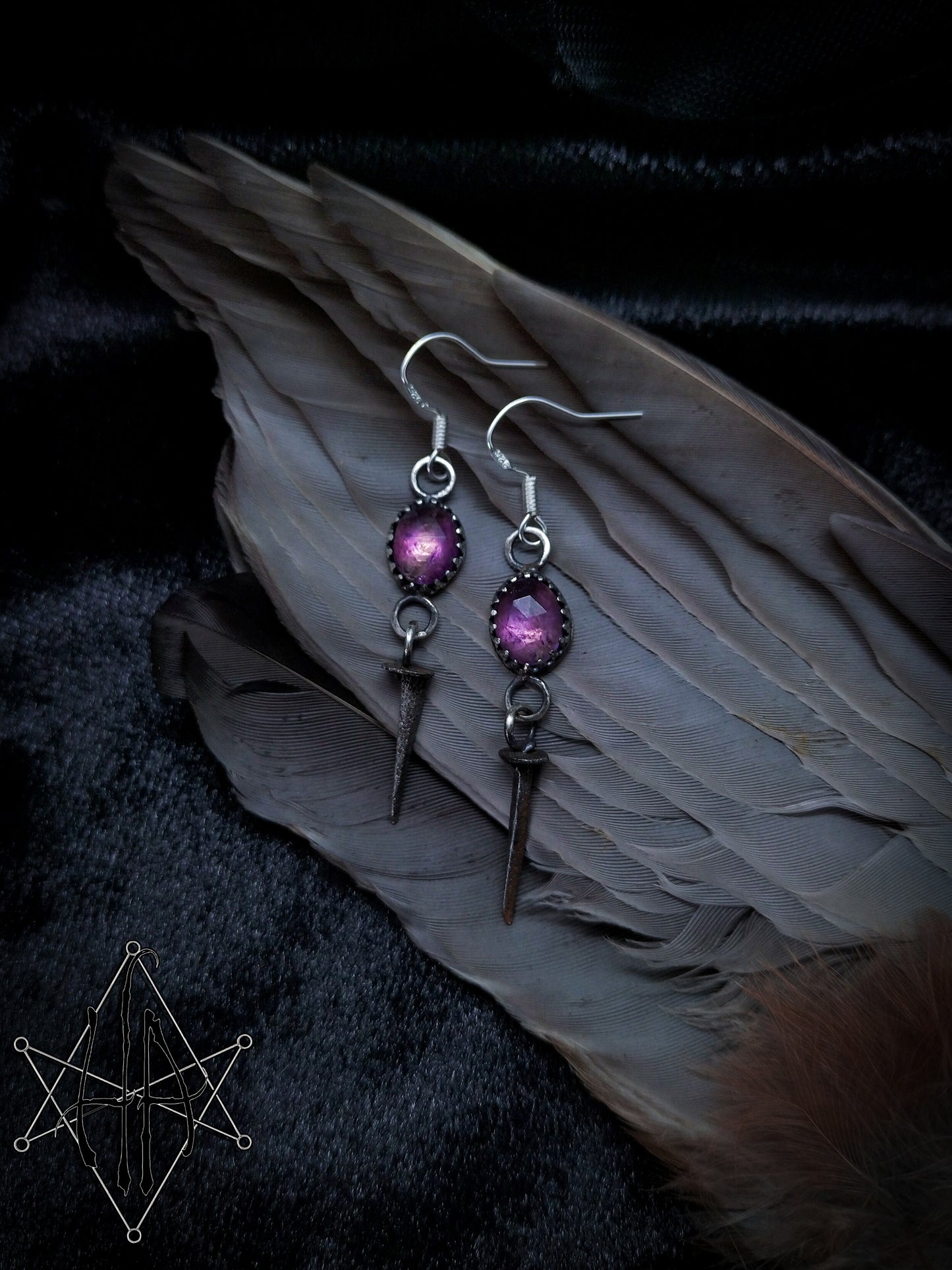 Amethyst and Vintage Coffin Nail Earrings