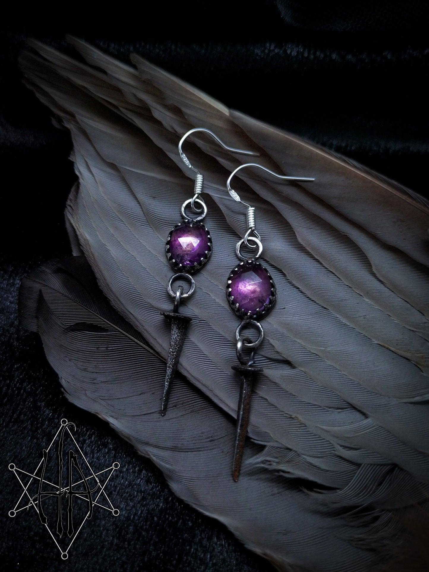 Amethyst and Vintage Coffin Nail Earrings