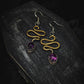 Brass and Amethyst Snake Dangle Earrings