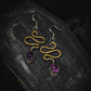 Brass and Amethyst Snake Dangle Earrings