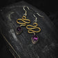 Brass and Amethyst Snake Dangle Earrings