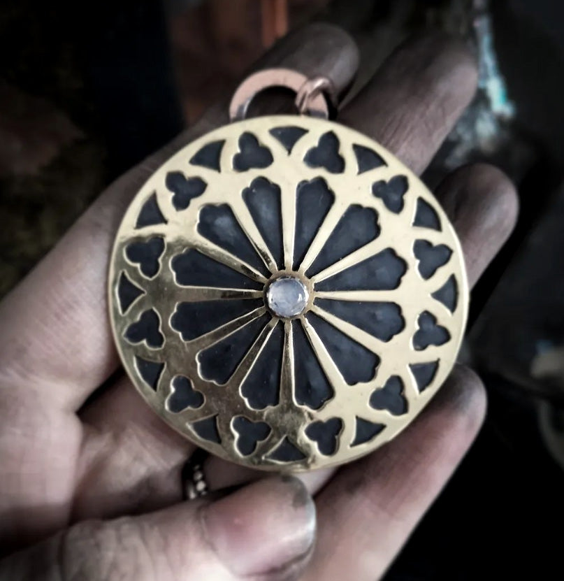 Rose Window Necklace with Blue Moonstone