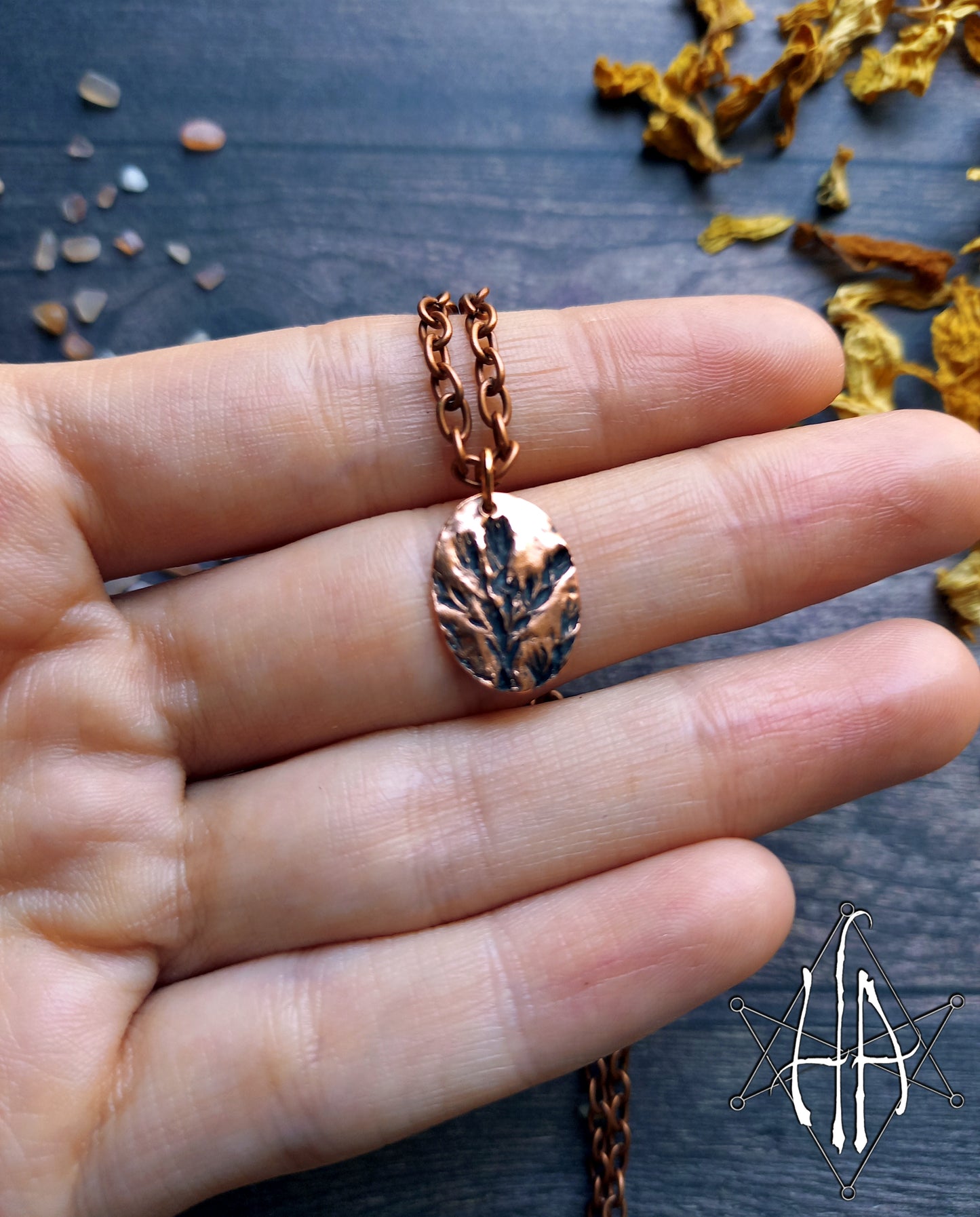 Copper Leaf Medallion Necklace