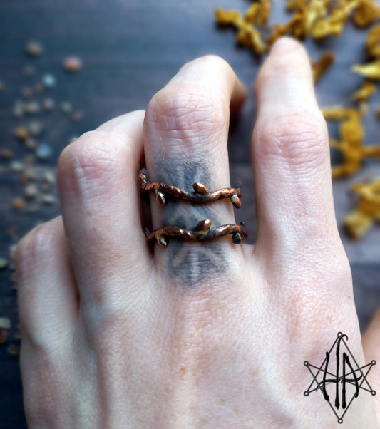 Dainty Copper "Twig" Ring, Size UK P/R-S