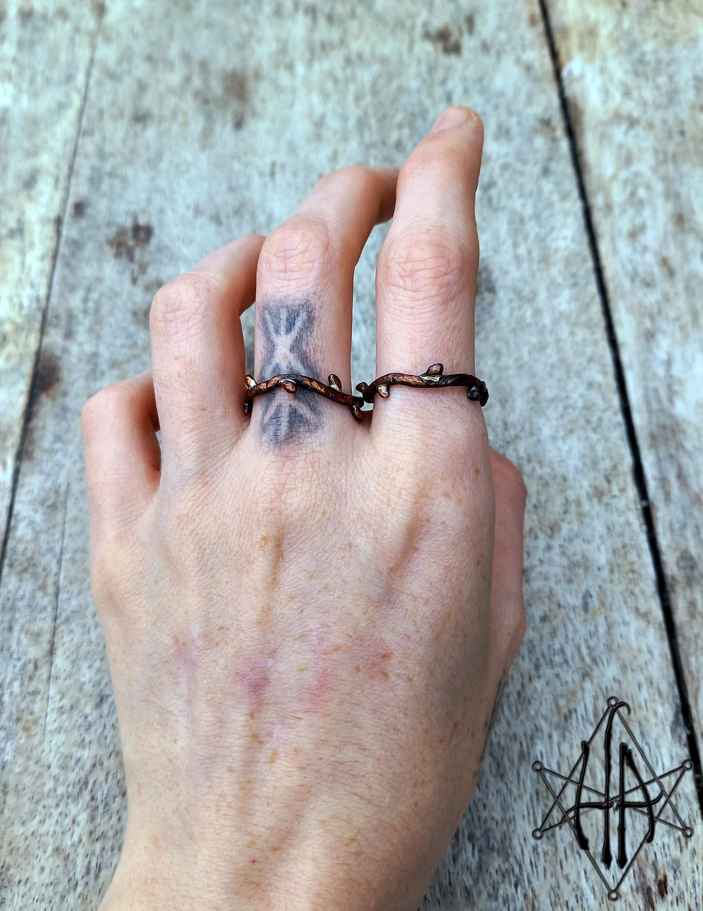 Dainty Copper "Twig" Ring, Size UK P/R-S