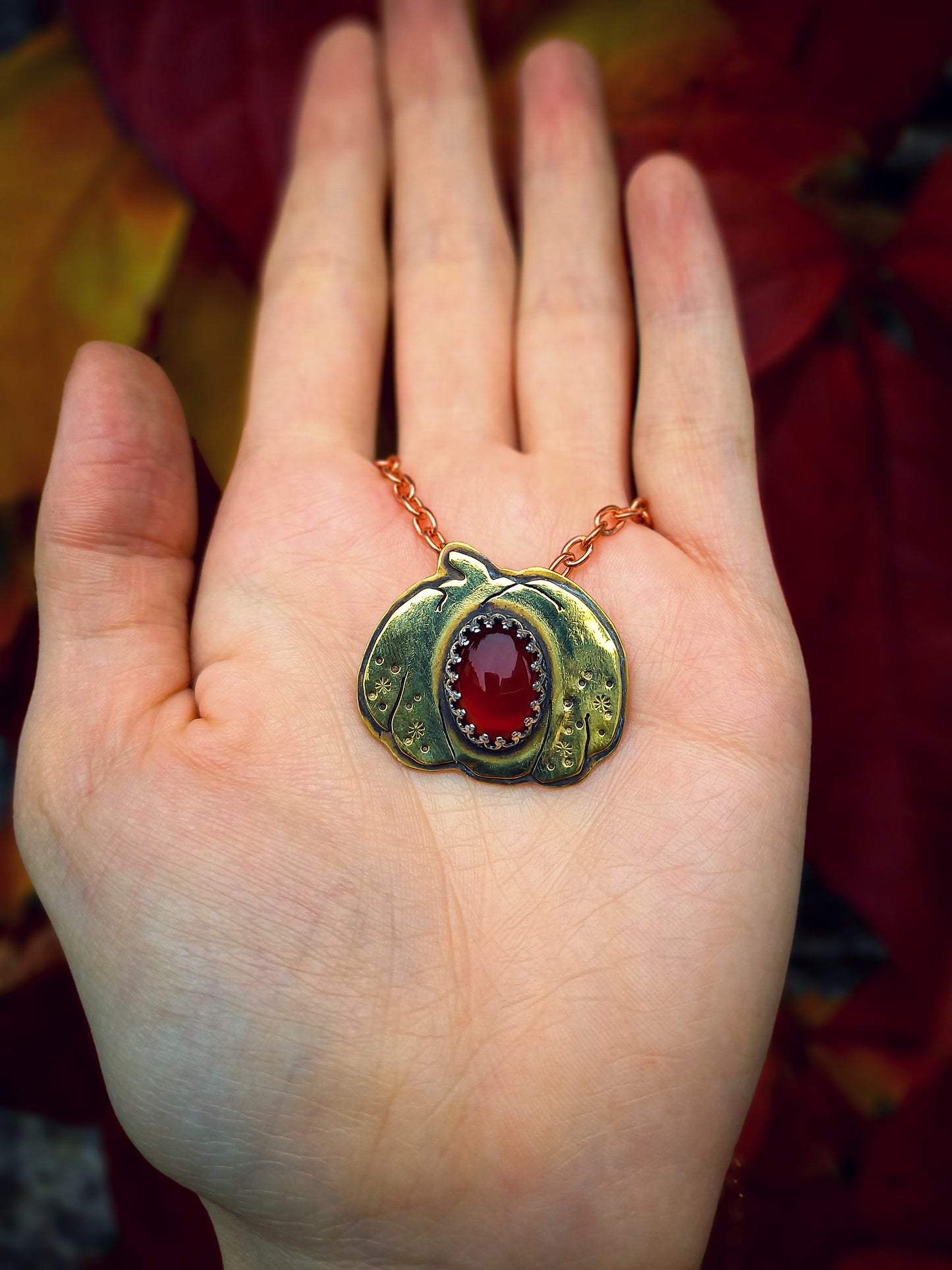 Cute Brass Pumpkin Necklace